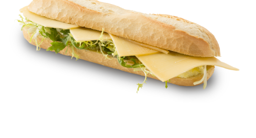 Baguette 140 gram met augurken relish, oude kaas, gepofte paprika en komkommer